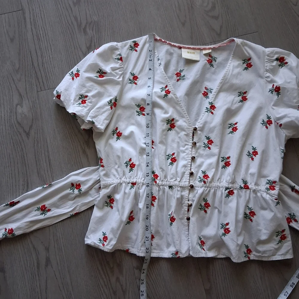 Anthtopologie Maeve Rosalie Embroidered Blouse White Poplin Cotton